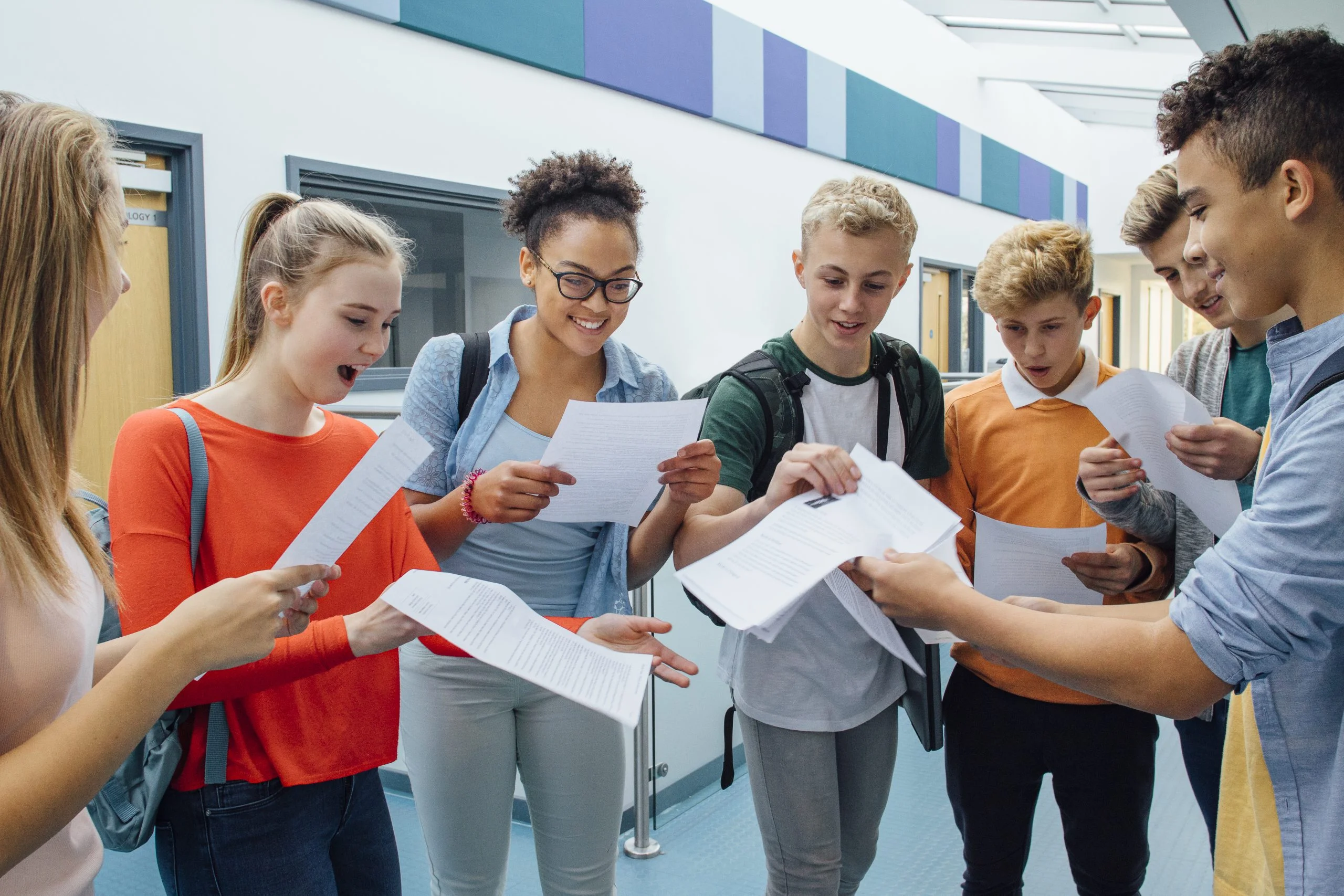 Pupils receiving their GCSE exam results